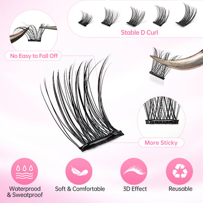 Beauty7 Self Adhesive Eyelashes, No Glue Needed, Self Adhesive Lash Clusters, Pre-Glued Eyelashes, Reusable Eyelash Clusters, D Curl 110pcs Clusters DIY Lash Extension (110pcs)