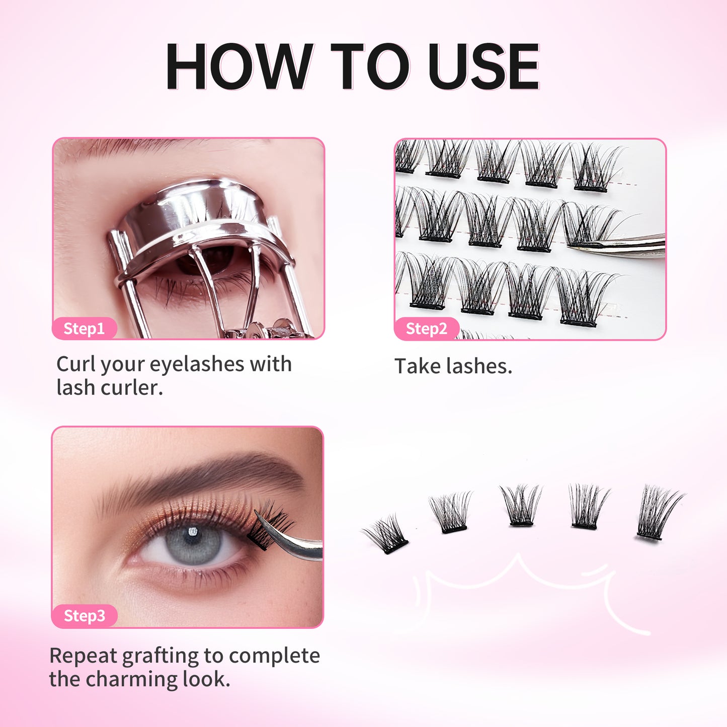 Beauty7 Self Adhesive Eyelashes, No Glue Needed, Self Adhesive Lash Clusters, Pre-Glued Eyelashes, Reusable Eyelash Clusters, D Curl 110pcs Clusters DIY Lash Extension (110pcs)