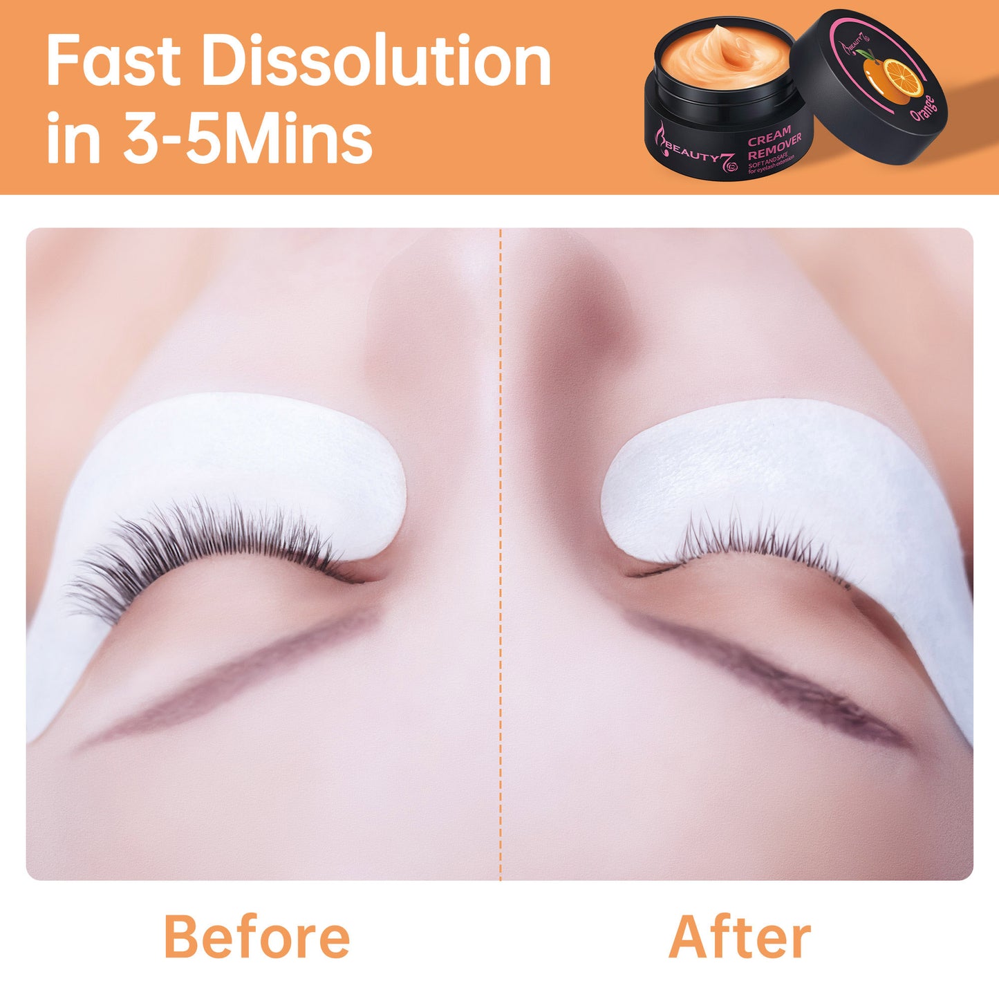 Beauty7 Eyelash Glue Remover Cream Eyelash Extension Remover Orange Eyelash Glue Solvent Eyelash Extension Remover Remover Cream Eyelash Extension Adhesive Remover 5 ml Fragrance: Orange Fragrance