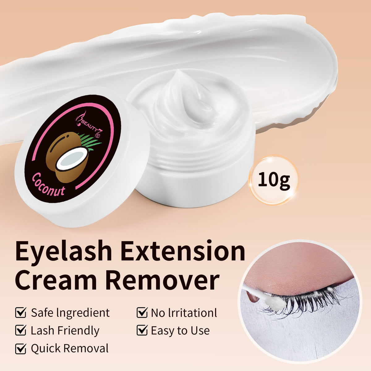 Beauty7 Lash Extension Cream Remover 10g Gentle and Fast-Acting Eyelash Adhesive Remover – Hypoallergenic and Odourless Lash Extension Cream Remover