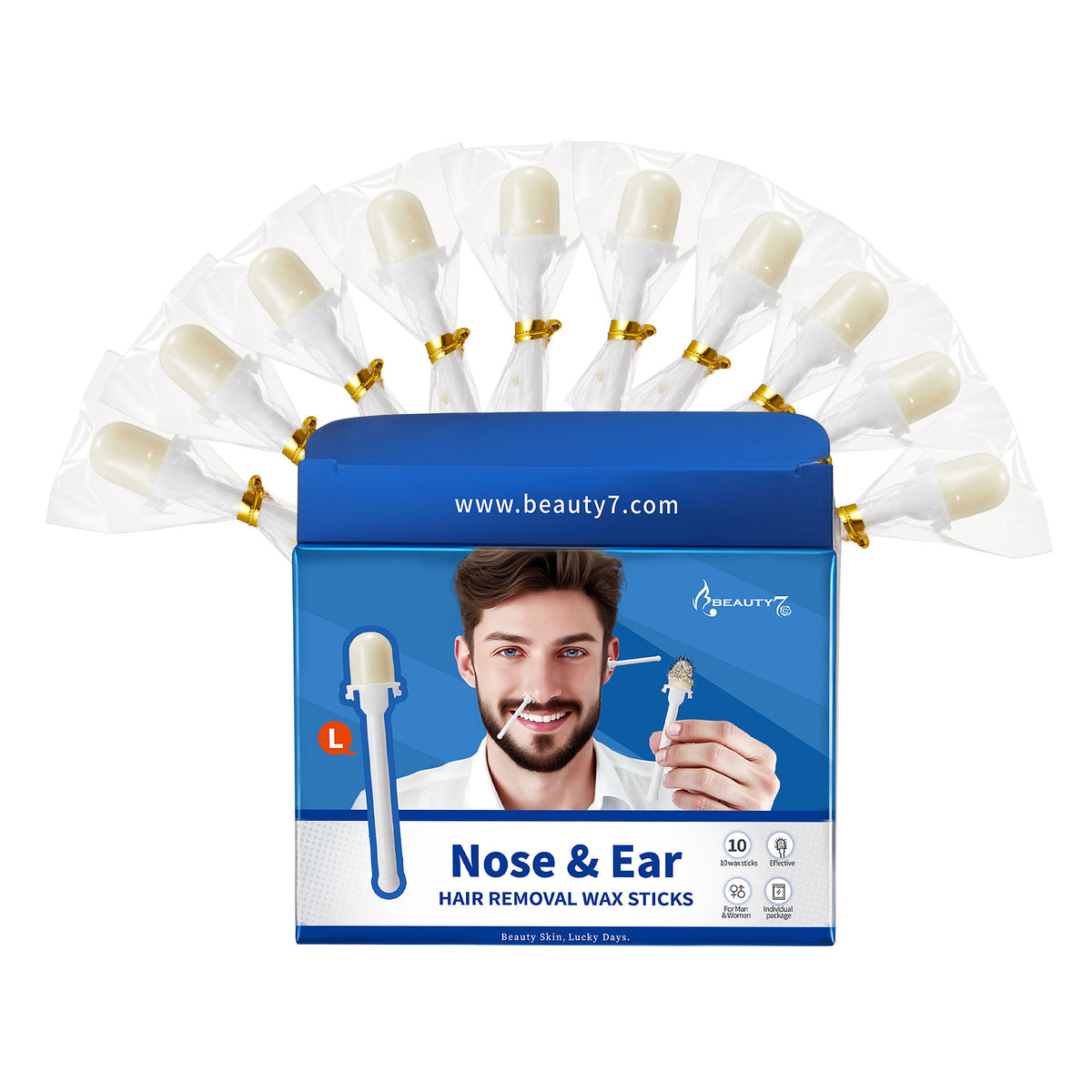 Beauty7 Nose Wax, Ready to Use Waxing Sticks- 10PCS | Individually Wrapped Nose Wax Sticks,Easy to Use, Safe and Natural Hair Removal