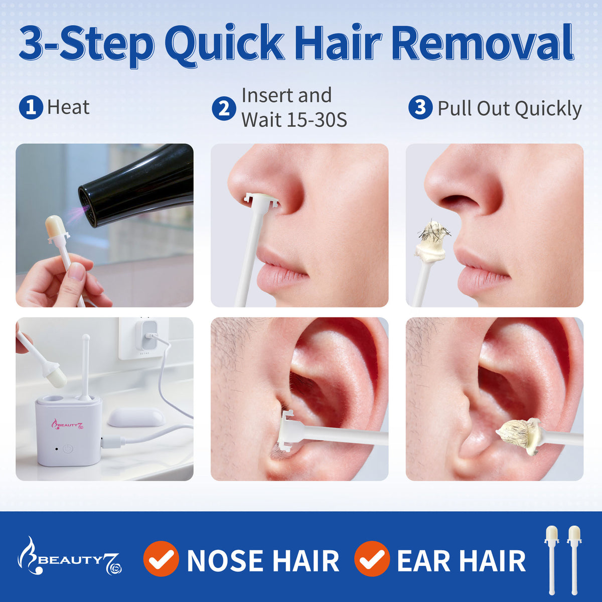 Beauty7 Nose Wax, Ready to Use Waxing Sticks- 10PCS | Individually Wrapped Nose Wax Sticks,Easy to Use, Safe and Natural Hair Removal