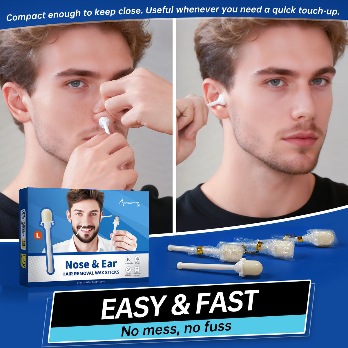 Beauty7 Nose Wax, Ready to Use Waxing Sticks- 10PCS | Individually Wrapped Nose Wax Sticks,Easy to Use, Safe and Natural Hair Removal