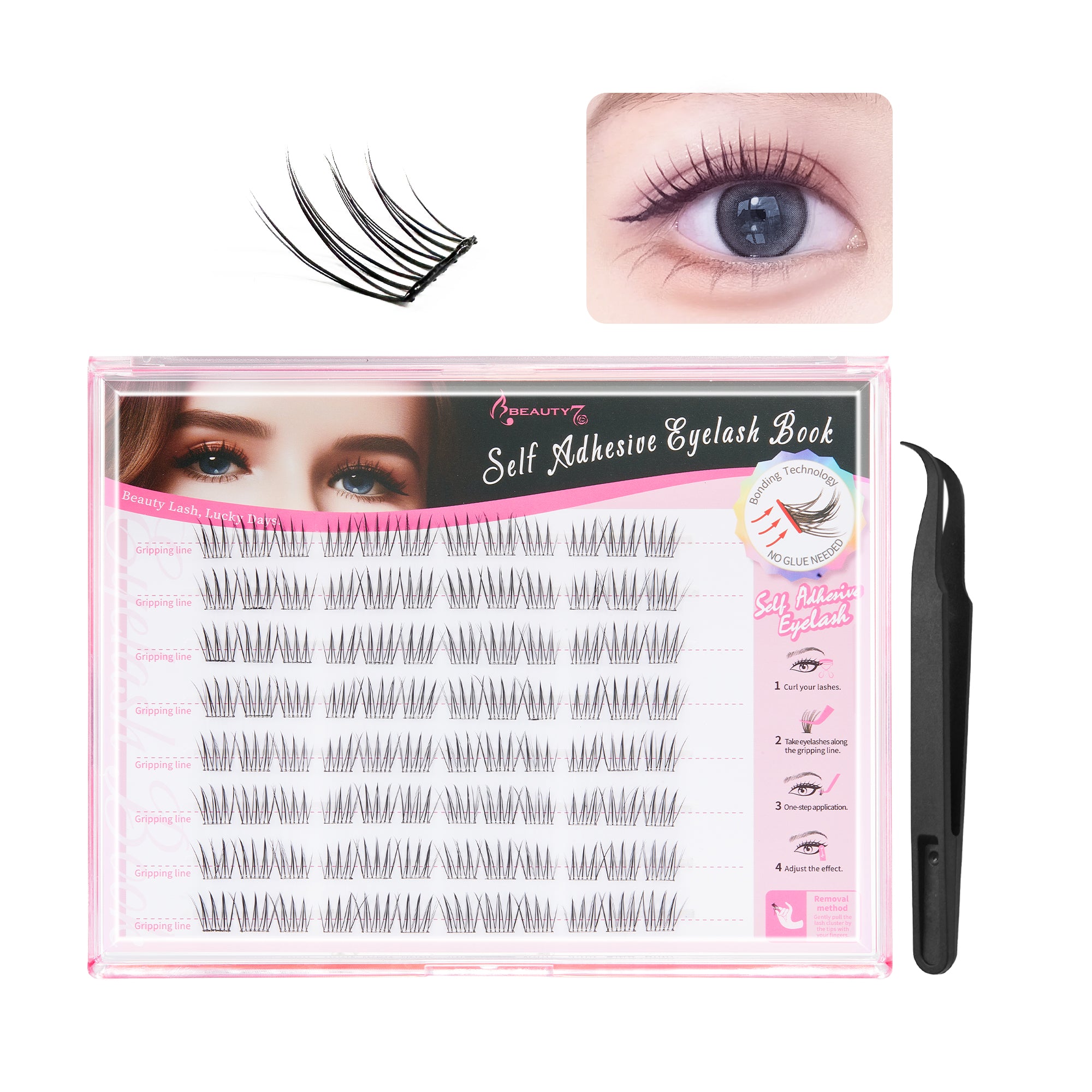 Self Adhesive Eyelashes 40pcs Reusable C Curl Cluster Lash 13-15mm Eyelashes with Glue Eyelashes No Glue Needed Lash Application Asia Lash (Style ACE 96pcs)