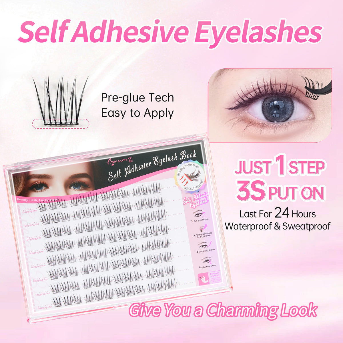 Self Adhesive Eyelashes 40pcs Reusable C Curl Cluster Lash 13-15mm Eyelashes with Glue Eyelashes No Glue Needed Lash Application Asia Lash (Style ACE 96pcs)