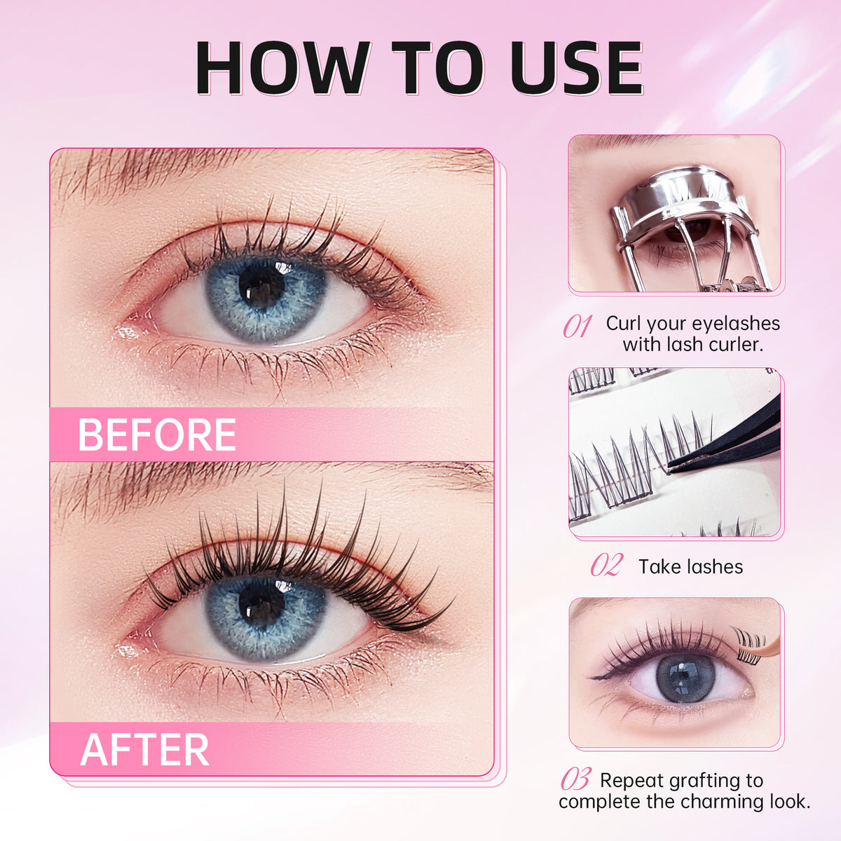 Self Adhesive Eyelashes 40pcs Reusable C Curl Cluster Lash 13-15mm Eyelashes with Glue Eyelashes No Glue Needed Lash Application Asia Lash (Style ACE 96pcs)