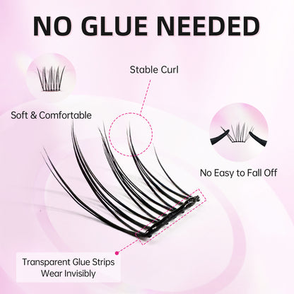 Self Adhesive Eyelashes 40pcs Reusable C Curl Cluster Lash 13-15mm Eyelashes with Glue Eyelashes No Glue Needed Lash Application Asia Lash (Style ACE 96pcs)