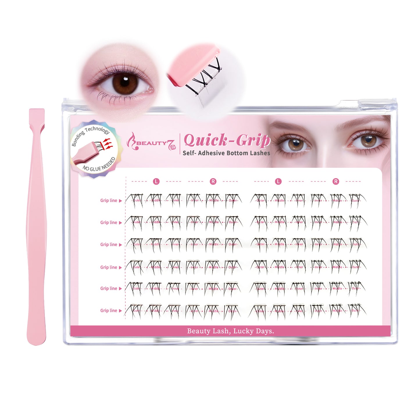 Beauty7 Self Adhesive Eyelashes, No Glue Needed, Quick-Grip Self Adhesive Bottom Lash Clusters, Pre-Glued Eyelashes with Tweezers, Reusable Eyelash Clusters Moonlight 72 Clusters (Moonlight)