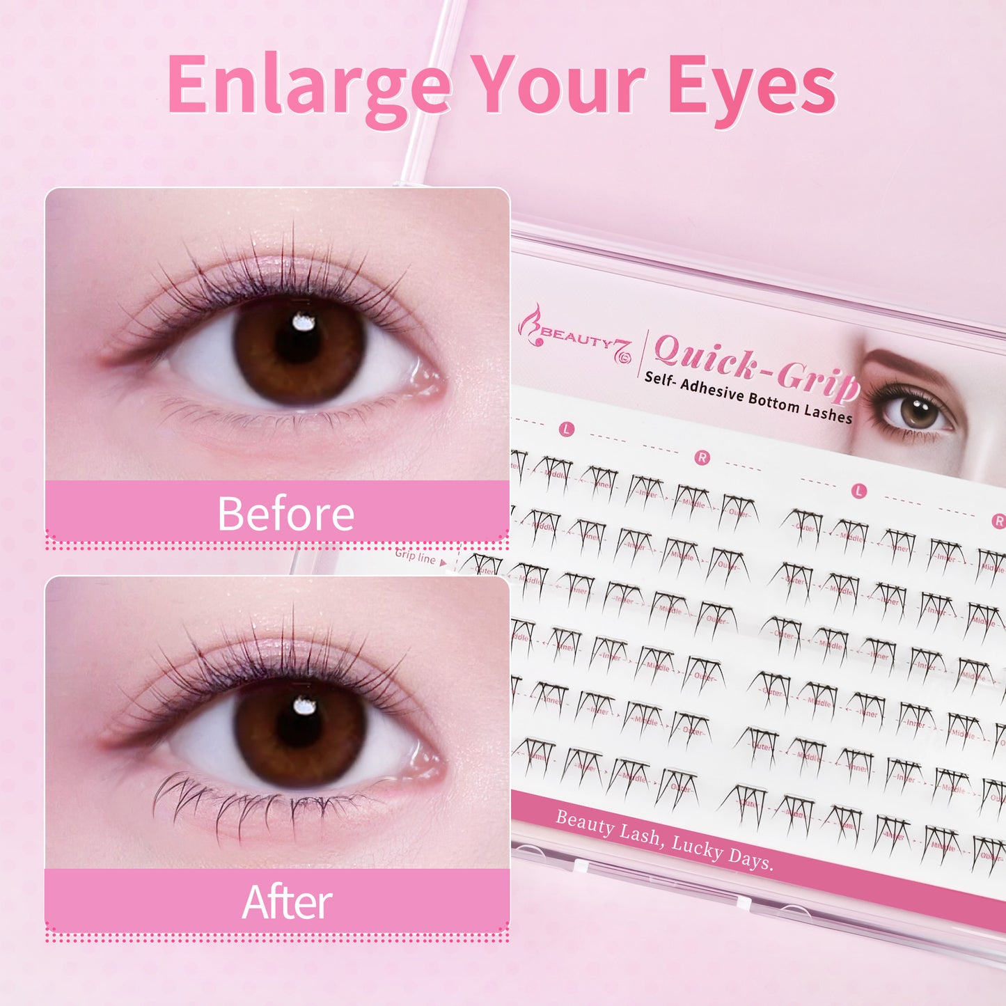 Beauty7 Self Adhesive Eyelashes, No Glue Needed, Quick-Grip Self Adhesive Bottom Lash Clusters, Pre-Glued Eyelashes with Tweezers, Reusable Eyelash Clusters Moonlight 72 Clusters (Moonlight)