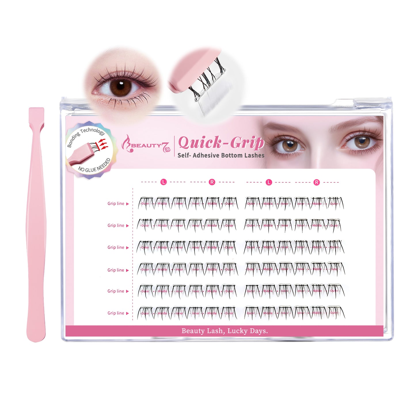Beauty7 Self Adhesive Eyelashes, No Glue Needed, Quick-Grip Self Adhesive Bottom Lash Clusters, Pre-Glued Eyelashes with Tweezers, Reusable Eyelash Clusters 72 Clusters (Sunshine)