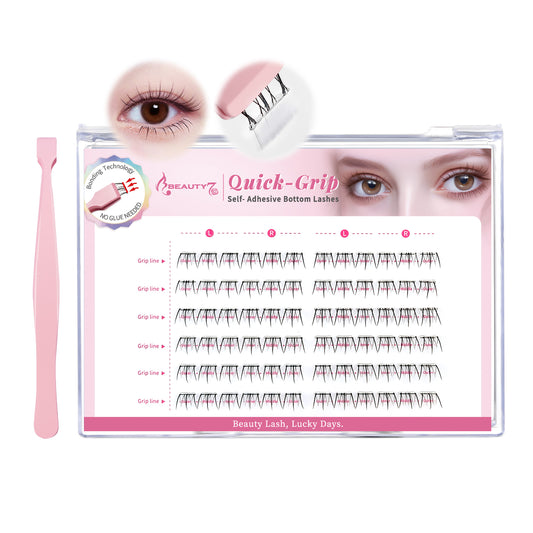 Beauty7 Self Adhesive Eyelashes, No Glue Needed, Quick-Grip Self Adhesive Bottom Lash Clusters, Pre-Glued Eyelashes with Tweezers, Reusable Eyelash Clusters 72 Clusters (Sunshine)