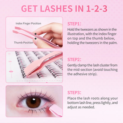 Beauty7 Self Adhesive Eyelashes, No Glue Needed, Quick-Grip Self Adhesive Bottom Lash Clusters, Pre-Glued Eyelashes with Tweezers, Reusable Eyelash Clusters 72 Clusters (Sunshine)