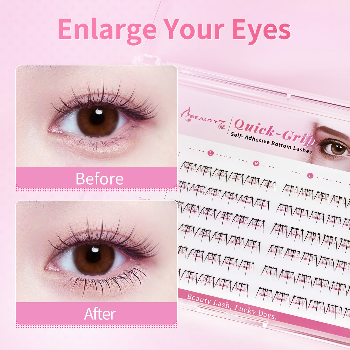 Beauty7 Self Adhesive Eyelashes, No Glue Needed, Quick-Grip Self Adhesive Bottom Lash Clusters, Pre-Glued Eyelashes with Tweezers, Reusable Eyelash Clusters 72 Clusters (Sunshine)