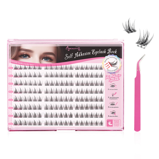 Beauty7 Self Adhesive Eyelashes, No Glue Needed Fairy Lashes, Self Adhesive Lash Clusters, Pre-Glued Eyelashes, Reusable Eyelash Clusters, C Curl 144pcs Clusters DIY Lash