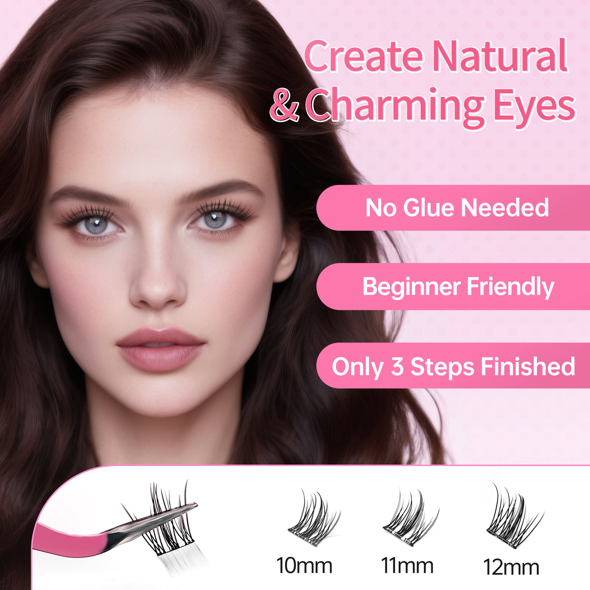 Beauty7 Self Adhesive Eyelashes, No Glue Needed Fairy Lashes, Self Adhesive Lash Clusters, Pre-Glued Eyelashes, Reusable Eyelash Clusters, C Curl 144pcs Clusters DIY Lash