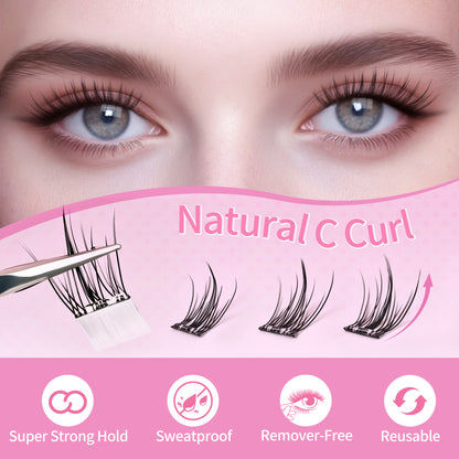 Beauty7 Self Adhesive Eyelashes, No Glue Needed Fairy Lashes, Self Adhesive Lash Clusters, Pre-Glued Eyelashes, Reusable Eyelash Clusters, C Curl 144pcs Clusters DIY Lash