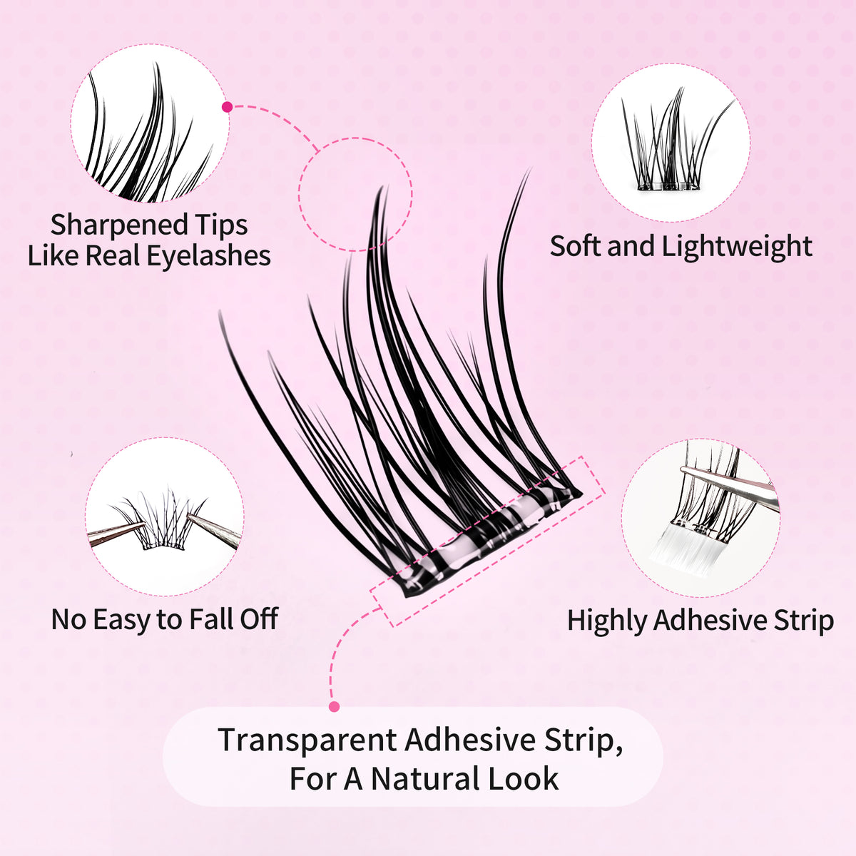 Beauty7 Self Adhesive Eyelashes, No Glue Needed Fairy Lashes, Self Adhesive Lash Clusters, Pre-Glued Eyelashes, Reusable Eyelash Clusters, C Curl 144pcs Clusters DIY Lash