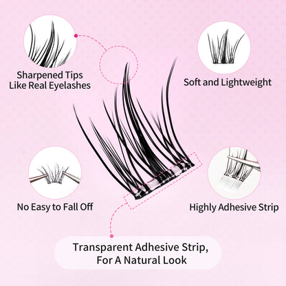 Beauty7 Self Adhesive Eyelashes, No Glue Needed Fairy Lashes, Self Adhesive Lash Clusters, Pre-Glued Eyelashes, Reusable Eyelash Clusters, C Curl 144pcs Clusters DIY Lash