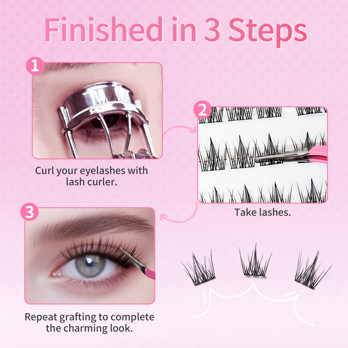 Beauty7 Self Adhesive Eyelashes, No Glue Needed Fairy Lashes, Self Adhesive Lash Clusters, Pre-Glued Eyelashes, Reusable Eyelash Clusters, C Curl 144pcs Clusters DIY Lash