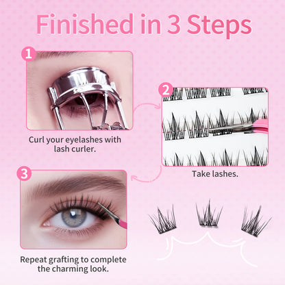 Beauty7 Self Adhesive Eyelashes, No Glue Needed Fairy Lashes, Self Adhesive Lash Clusters, Pre-Glued Eyelashes, Reusable Eyelash Clusters, C Curl 144pcs Clusters DIY Lash