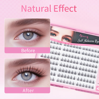 Beauty7 Self Adhesive Eyelashes, No Glue Needed Fairy Lashes, Self Adhesive Lash Clusters, Pre-Glued Eyelashes, Reusable Eyelash Clusters, C Curl 144pcs Clusters DIY Lash