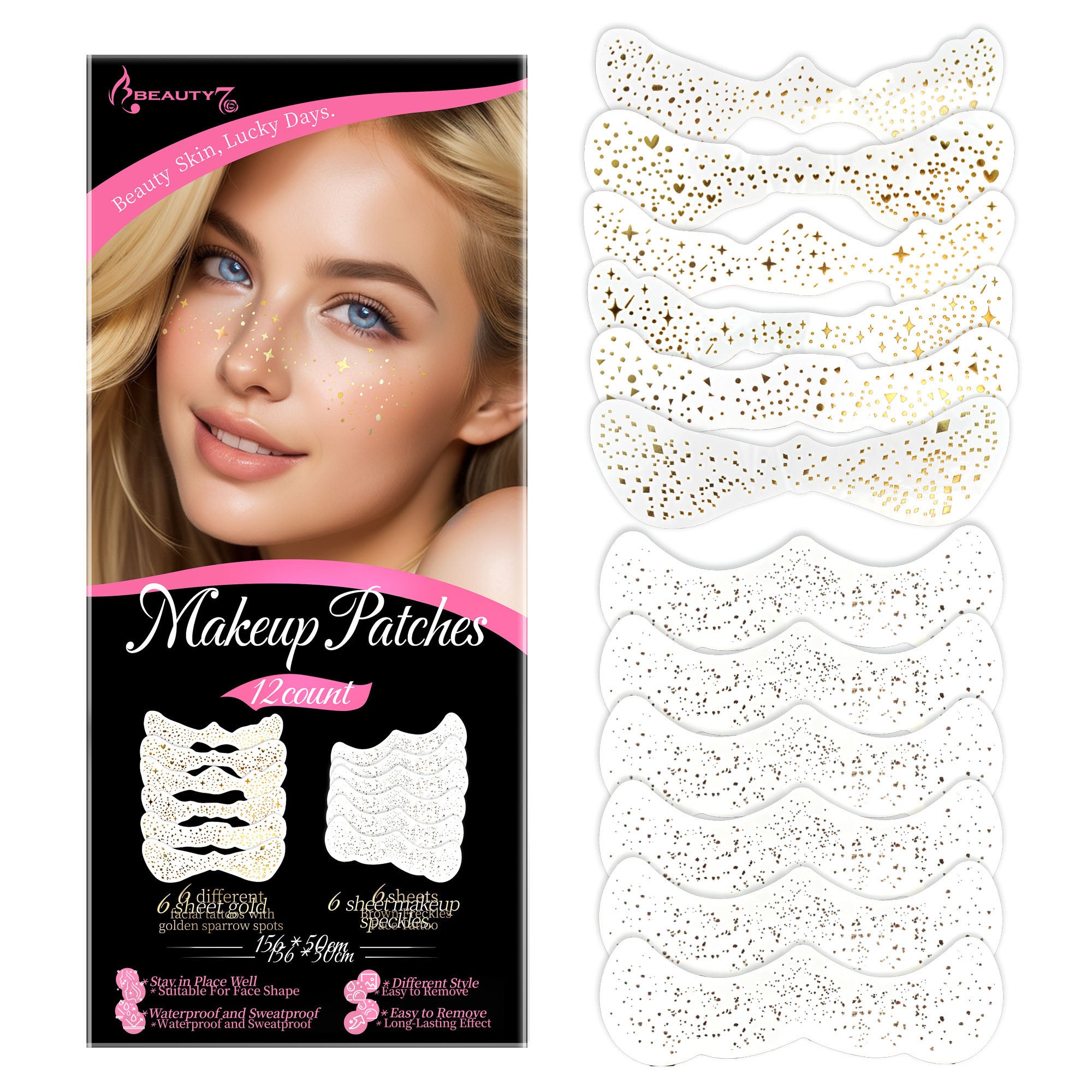 12 Pieces Girl Freckle Tattoo Stickers, Temporary Face Tattoo Waterproof Stickers, Gems Face Jewels for Music Carnival Party Makeup