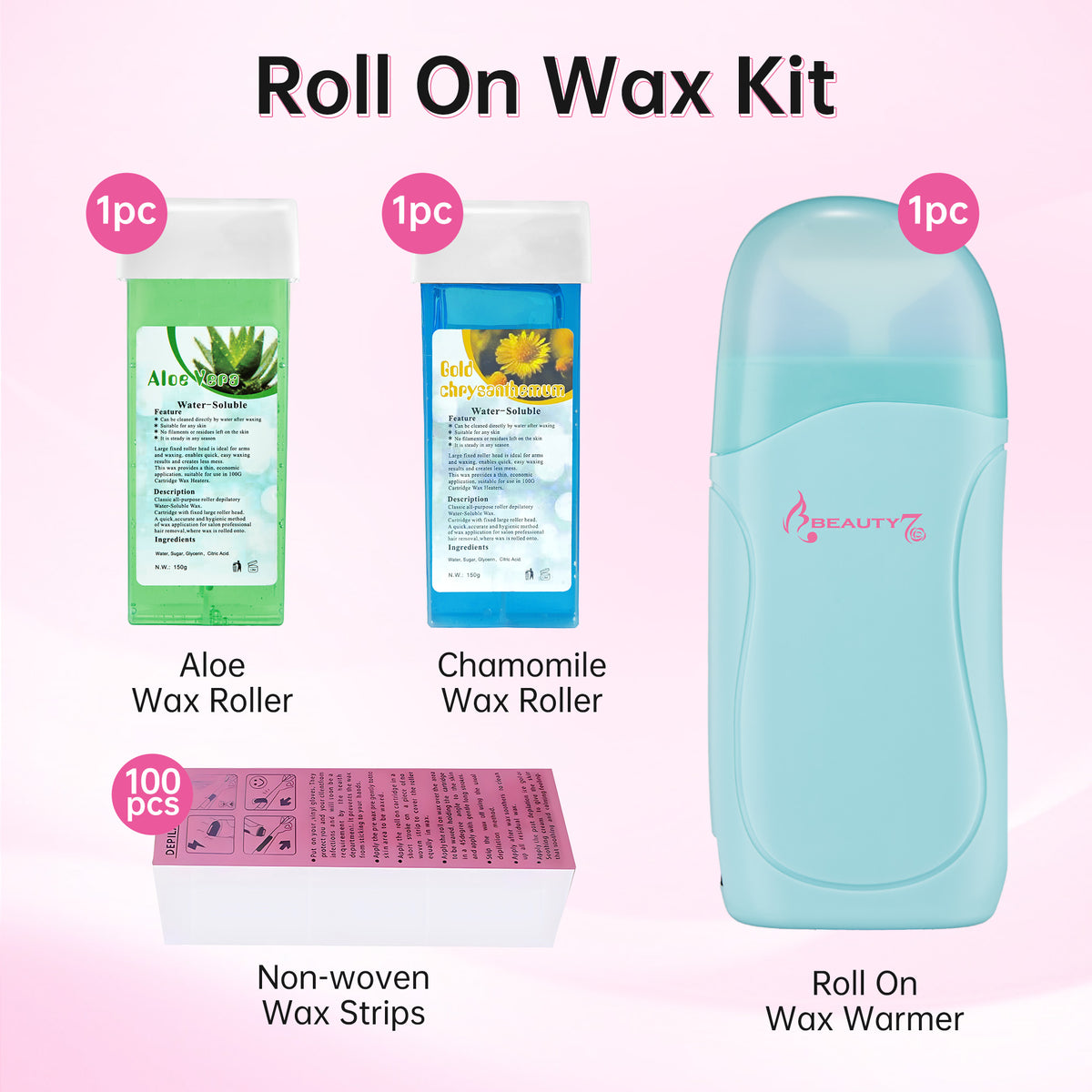 Beauty7 Roll on Wax Kit for Hair Removal Sugar Wax Roller Kit