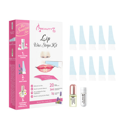 Beauty7 Sensitive Eyebrow Wax Strips Kit Lip Wax Strip Kit with Pearl Powder Essential Oil