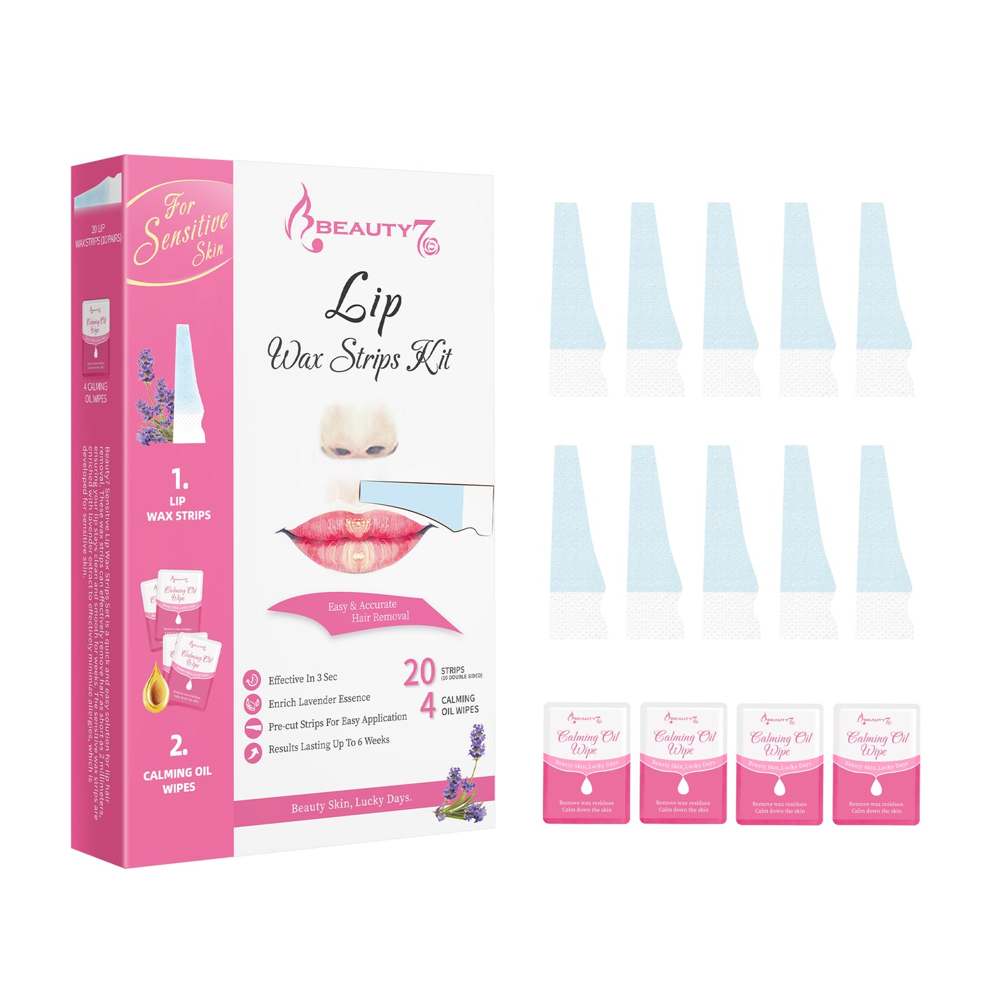 Beauty7 Empfindliche Augenbrauen Lippenwachsstrips Set Gesichts-Haarentfernung