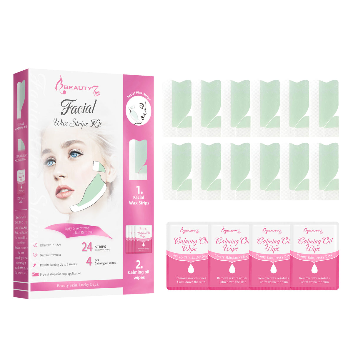 Beauty7 Facial Wax Strips Kit  3 Seconds Quick Hair Removal Cold Wax Strips for Silky Skins 24pcs