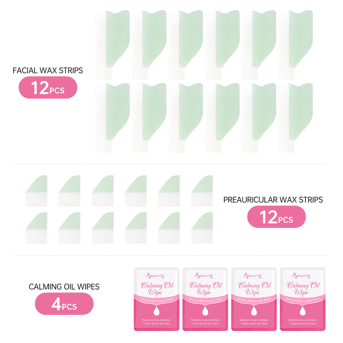Beauty7 Facial Wax Strips Kit  3 Seconds Quick Hair Removal Cold Wax Strips for Silky Skins 24pcs