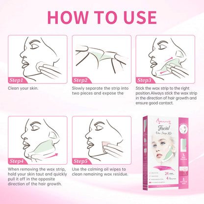 Beauty7 Facial Wax Strips Kit  3 Seconds Quick Hair Removal Cold Wax Strips for Silky Skins 24pcs