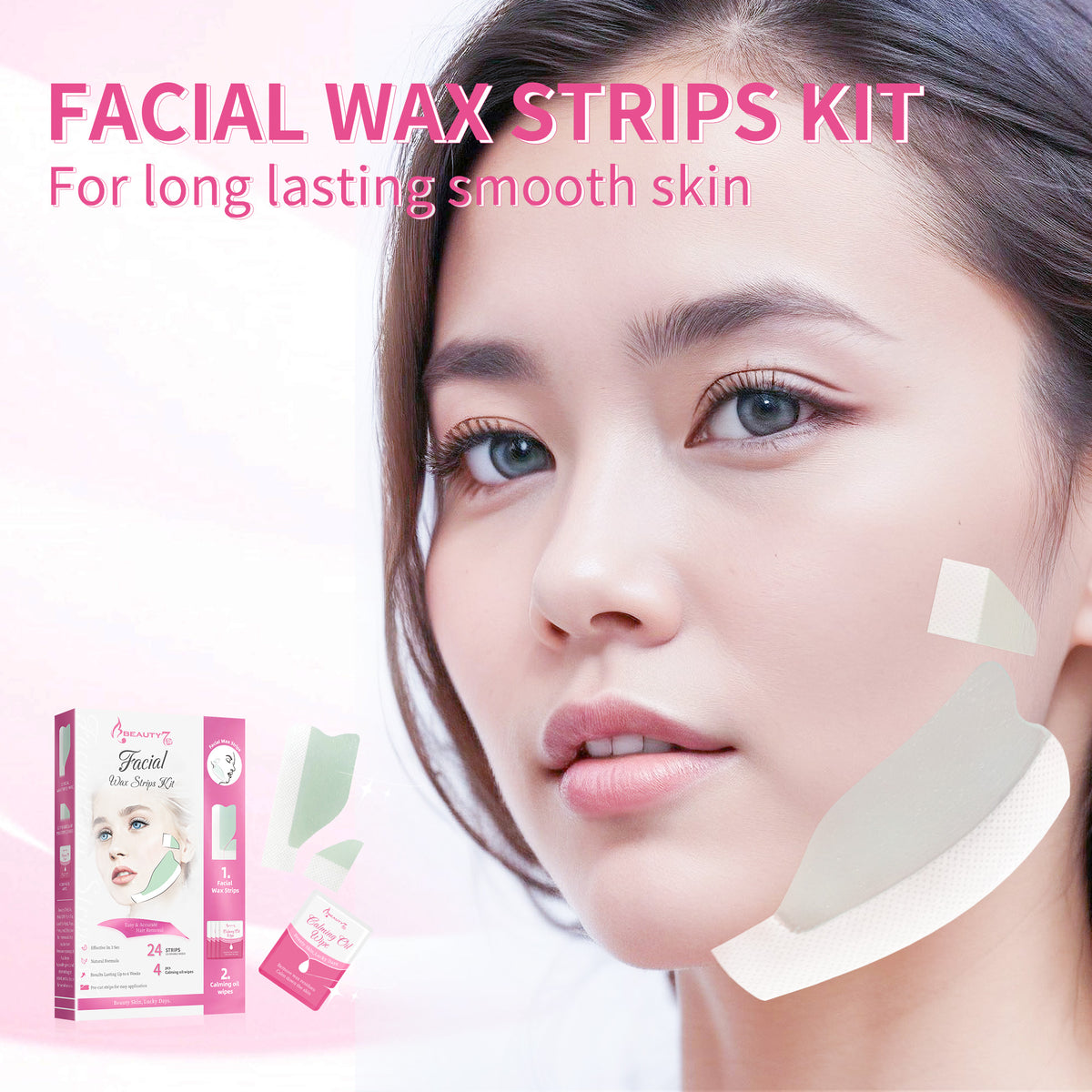 Beauty7 Facial Wax Strips Kit  3 Seconds Quick Hair Removal Cold Wax Strips for Silky Skins 24pcs