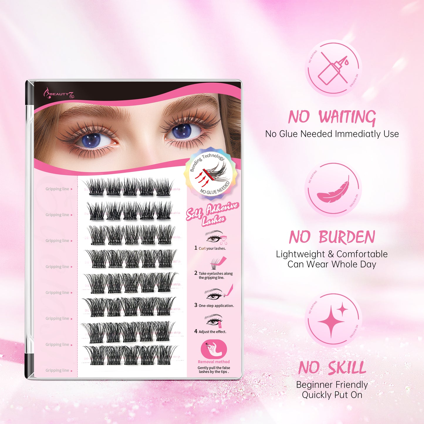Beauty7 Self Adhesive Eyelashes 40PCS  Pre Glued Cluster Lashes Dense Fan