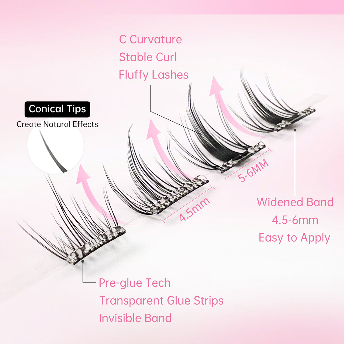 Beauty7 Self Adhesive Eyelashes 40PCS  1 Step Pre Glued Cluster Lashes
