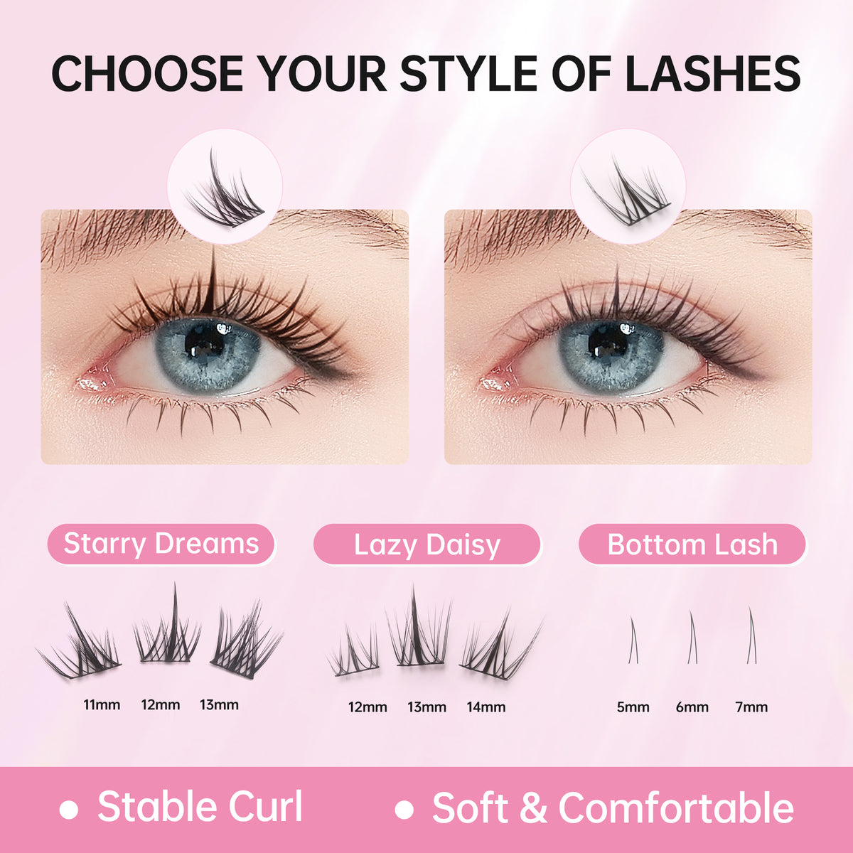 Beauty7 DIY Lash Extension Kit at Home 3 Style 30D+40D Clusters+Bottom Lashes