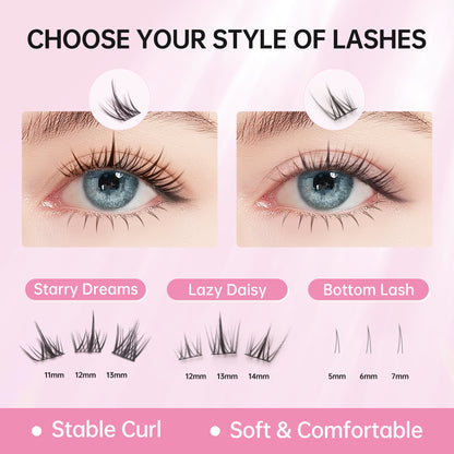 Beauty7 DIY Lash Extension Kit at Home 3 Style 30D+40D Clusters+Bottom Lashes