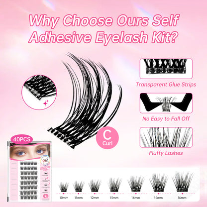 Beauty7 Self Adhesive Eyelashes 40PCS  Pre Glued Cluster Lashes Dense Fan