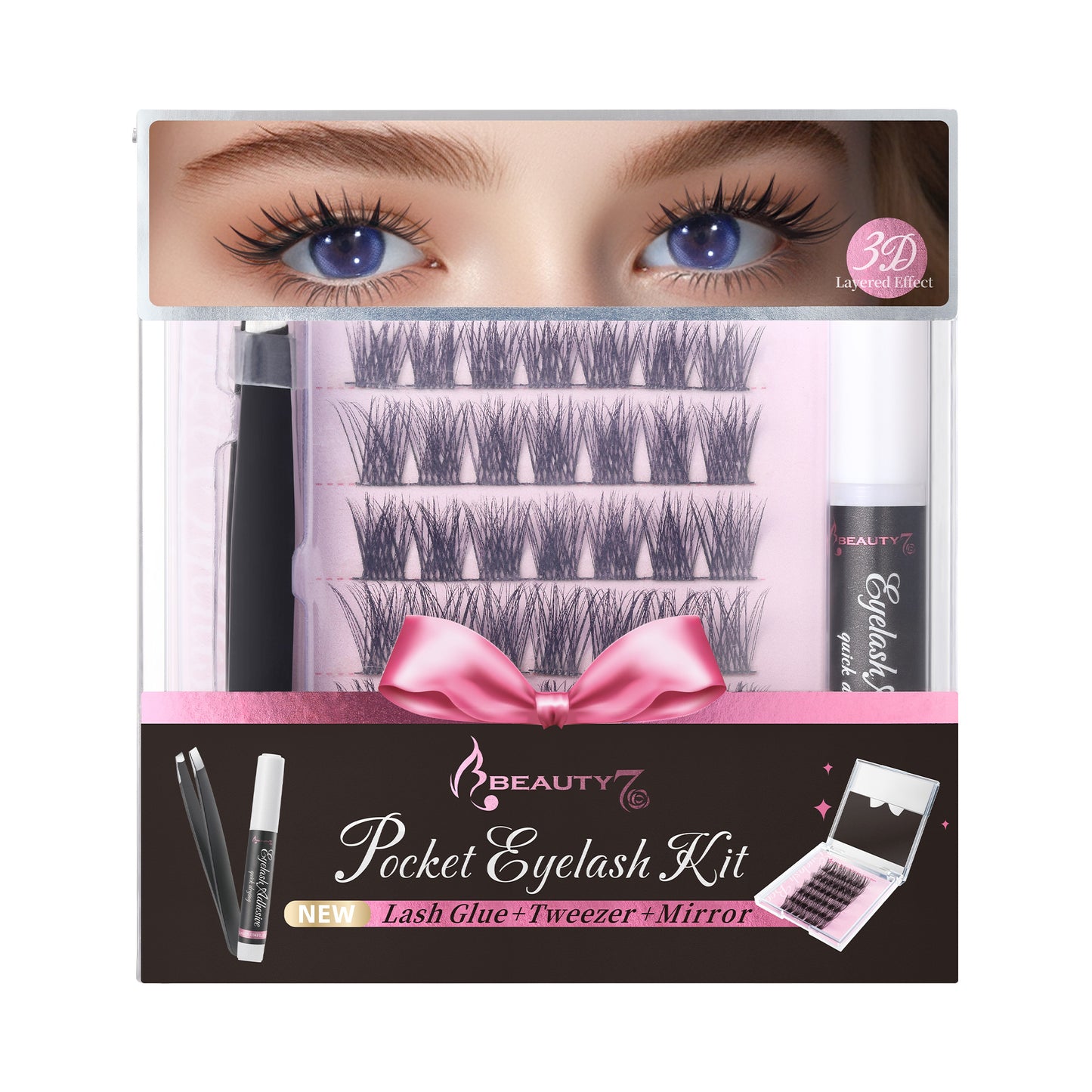 Beauty7 Pocket Eyelashes Kit Eyelash Extension Kit Easy Kit