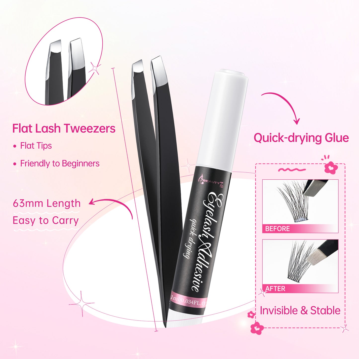Beauty7 Pocket Eyelashes Kit Eyelash Extension Kit Easy Kit