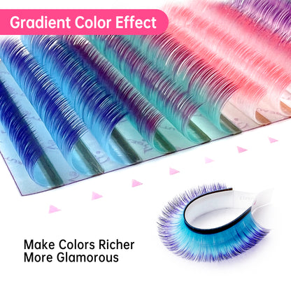 Beauty7 Easy Fan Rainbow Lashes Ombre Gradient Color Lash Extensions D Curl 0.07mm