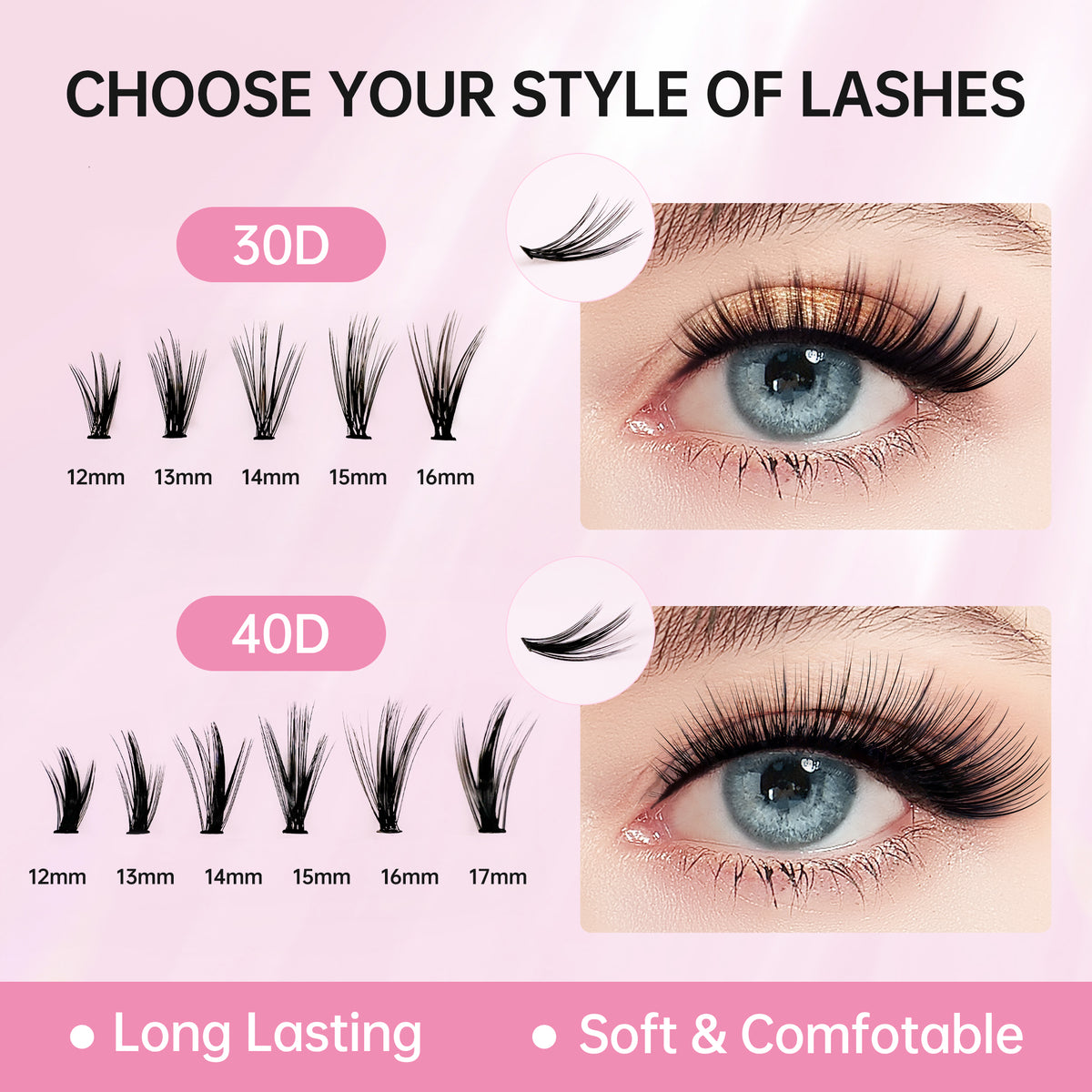 Beauty7 DIY Lash Extension Kit at Home 3 Style 30D+40D Clusters+Bottom Lashes