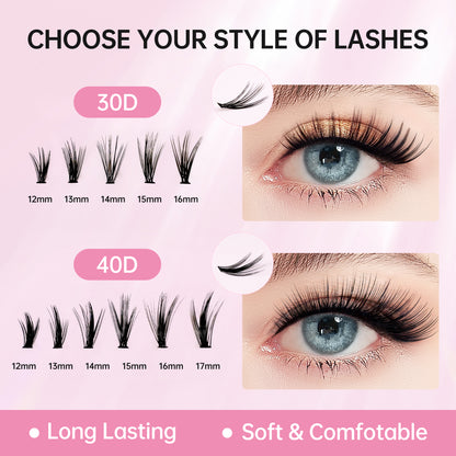 Beauty7 DIY Lash Extension Kit at Home 3 Style 30D+40D Clusters+Bottom Lashes