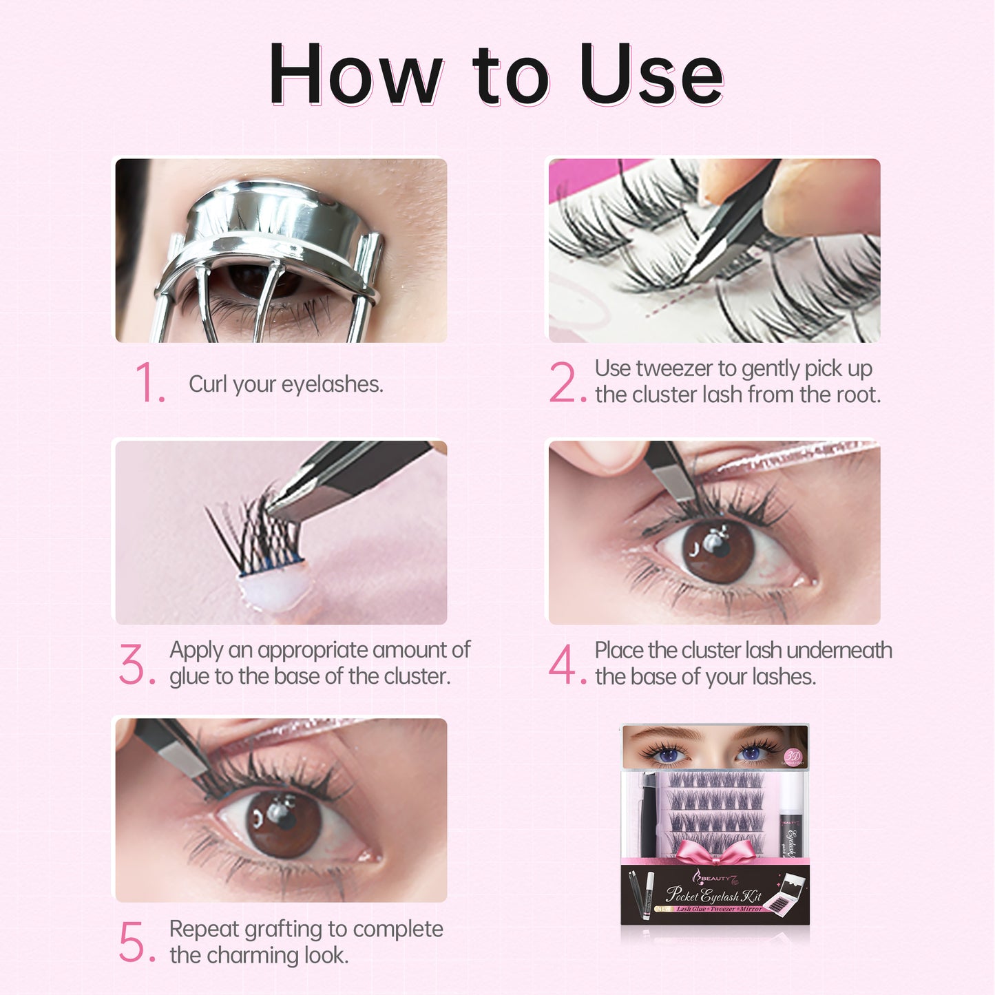 Beauty7 Pocket Eyelashes Kit Eyelash Extension Kit Easy Kit