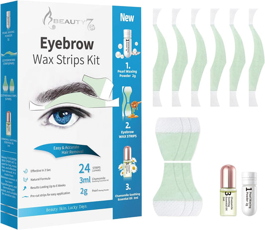 Beauty7 Men's Eyebrow Wax Strips Hair Removal 24 pcs with Pearl Powder Essential Oil