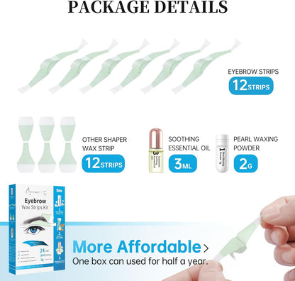 Beauty7 Men's Eyebrow Wax Strips Hair Removal 24 pcs with Pearl Powder Essential Oil