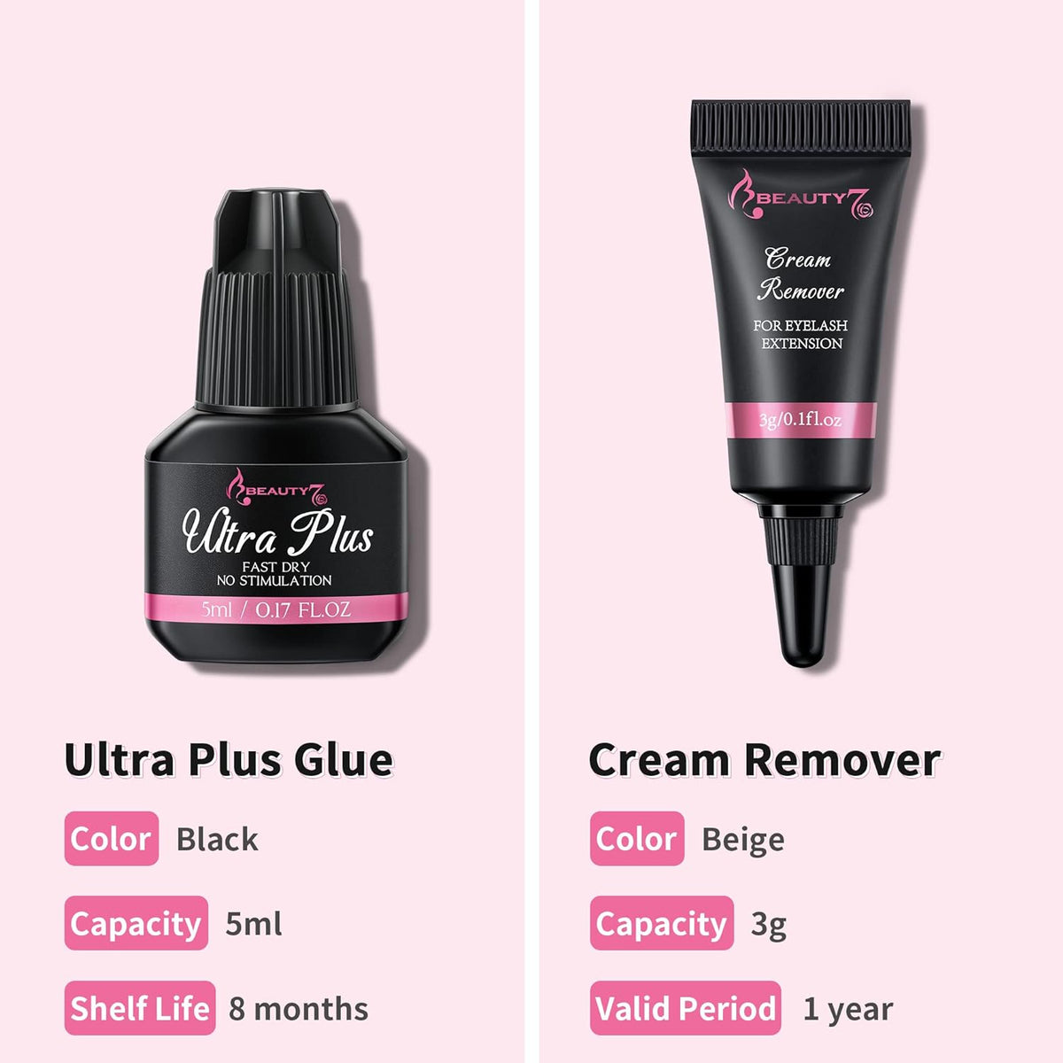 Beauty7 Ultra Plus Lash Glue with Cream Remover Kit