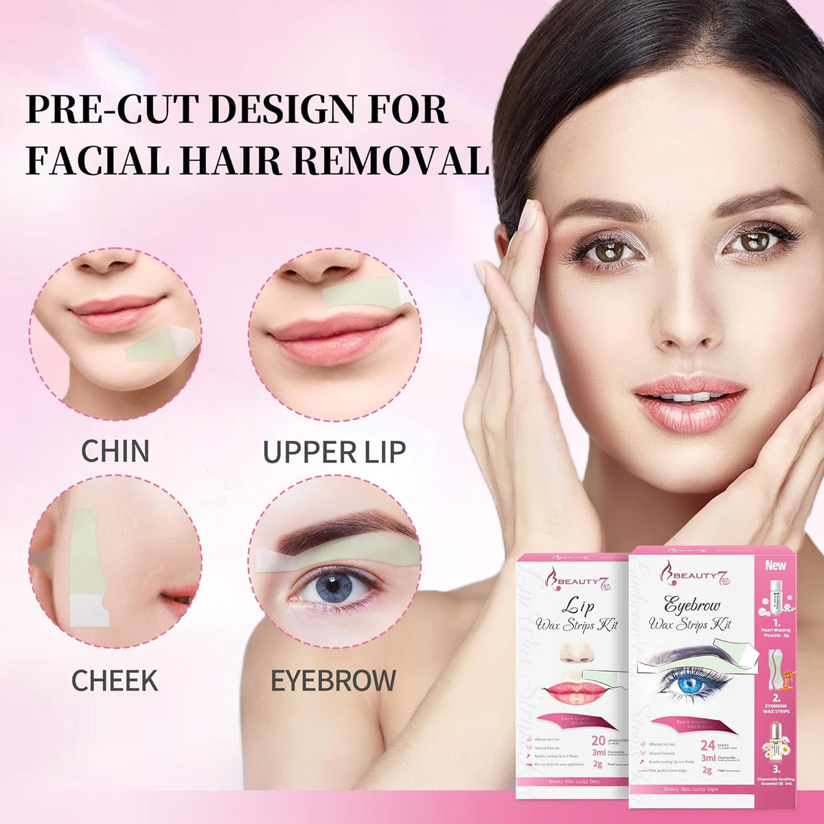 Beauty7 Eyebrow Wax Strips Kit Lip Wax Strips Kit 2 SET