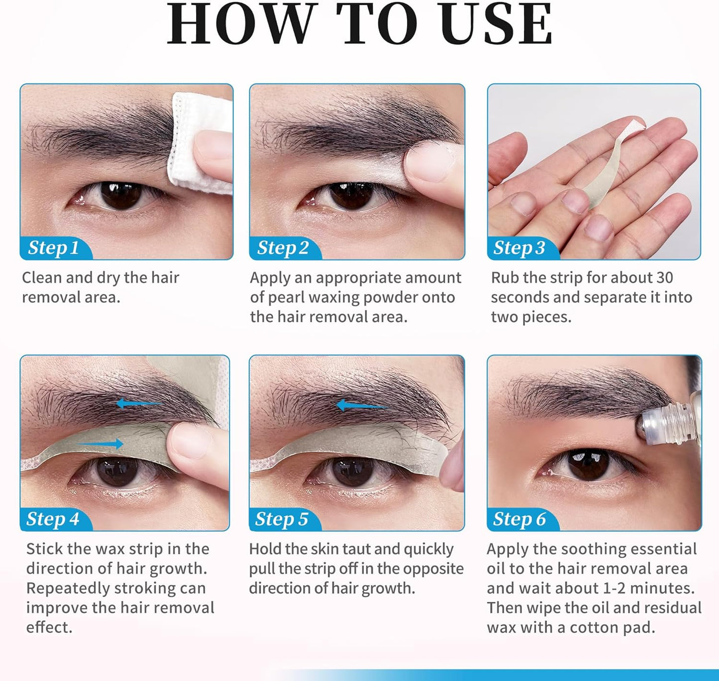 Beauty7 Men's Eyebrow Wax Strips Hair Removal 24 pcs with Pearl Powder Essential Oil