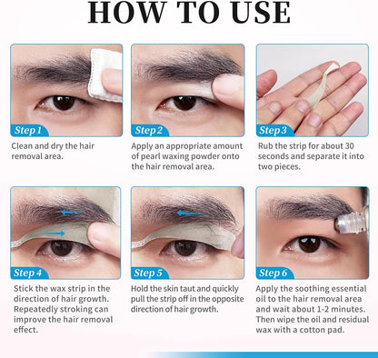 Beauty7 Men's Eyebrow Wax Strips Hair Removal 24 pcs with Pearl Powder Essential Oil